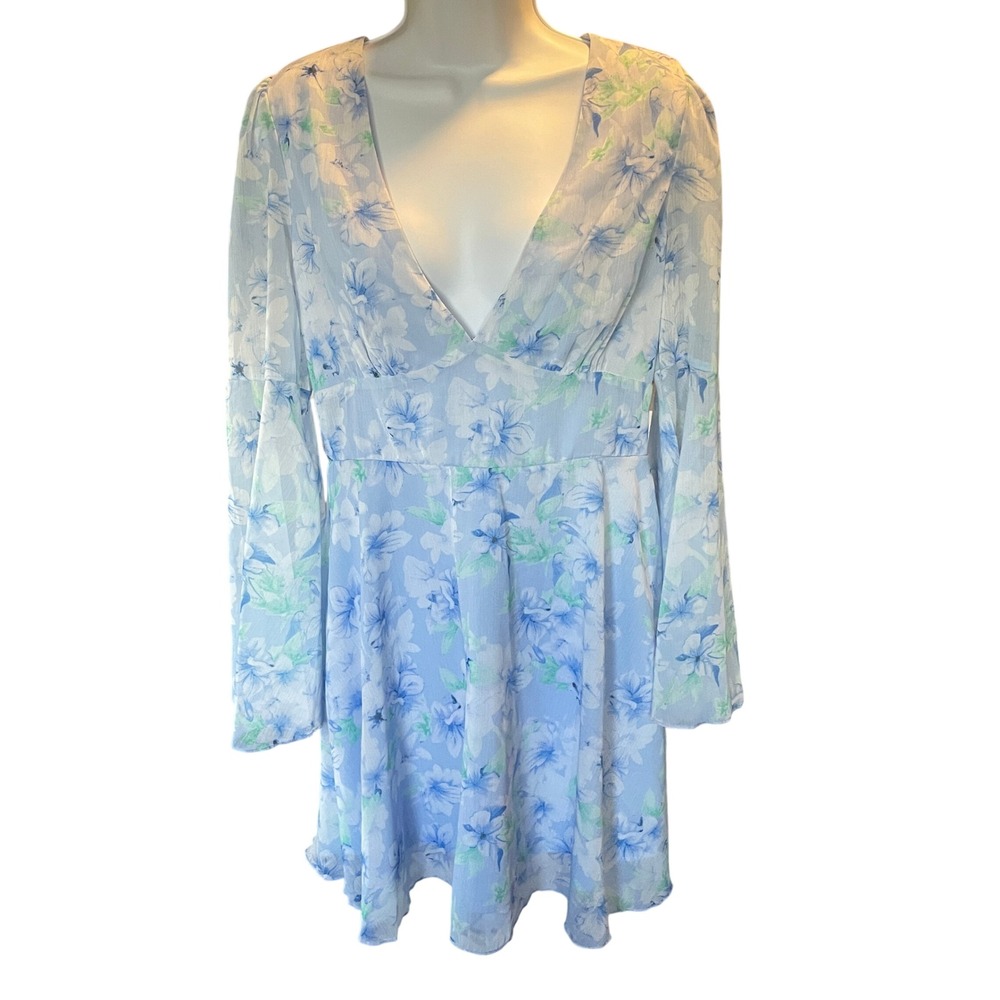 Womens Y2K Fairy Babydoll Floral Chiffon Mini Dress Size M Boho Cottage Ethereal